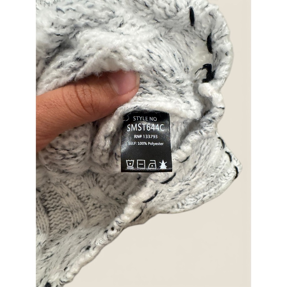 POL Marled Cable Knit Turtleneck Sweater White Black Whipstitch Small - Picture 4 of 5